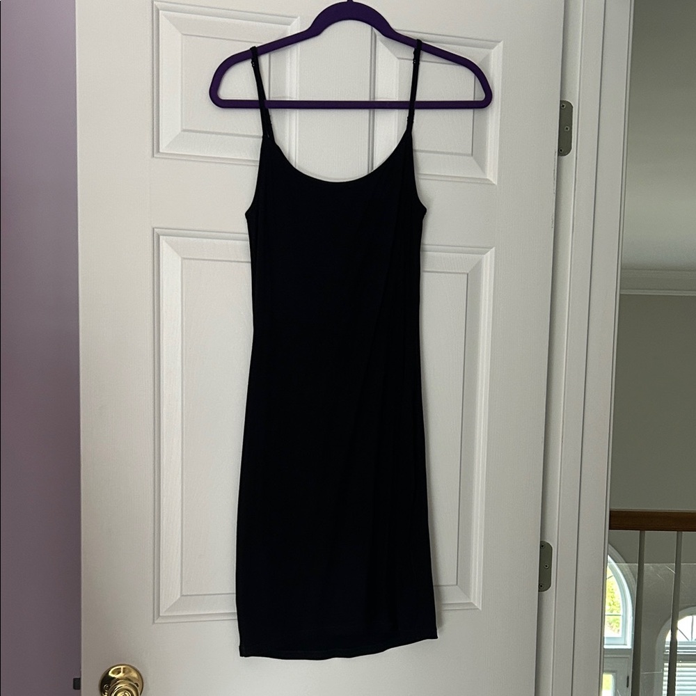 SKIMS Black Slip Ribbed Mini Dress with Spaghetti Straps